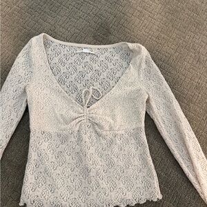 Urban outfitters Ivory Lace V-Neck Long Sleeve Top